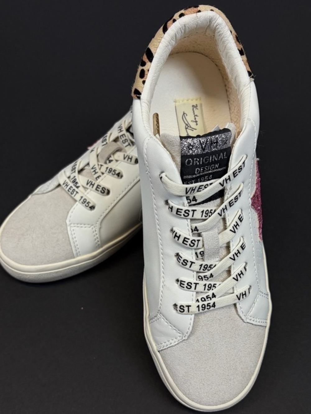 VINTAGE HAVANA GADOL WHITE PINK GLITTER STAR LEOPARD SNEAKERS WOMENS SIZE 8